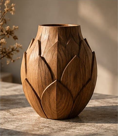 Kamal Vase in hand-carved oak