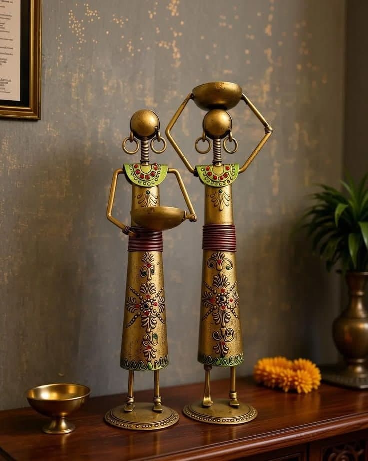 Panihari Pair — Iron with brass finish, hand-painted