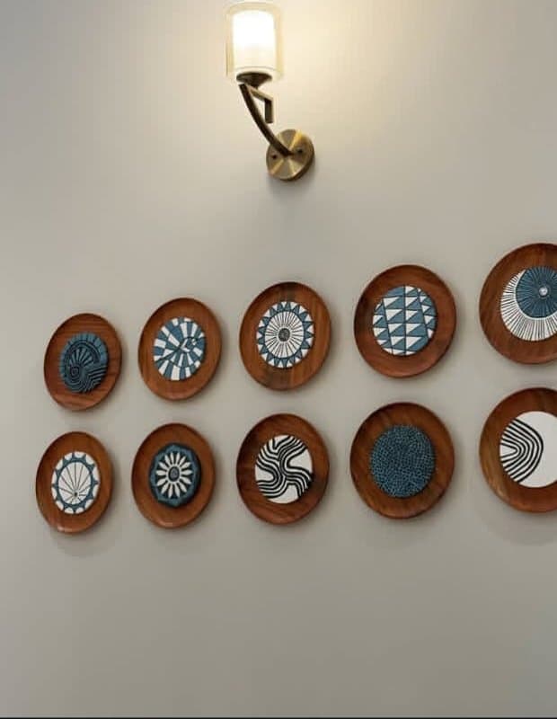 Wooden Plates Wall Décor — Wood, painted inlay