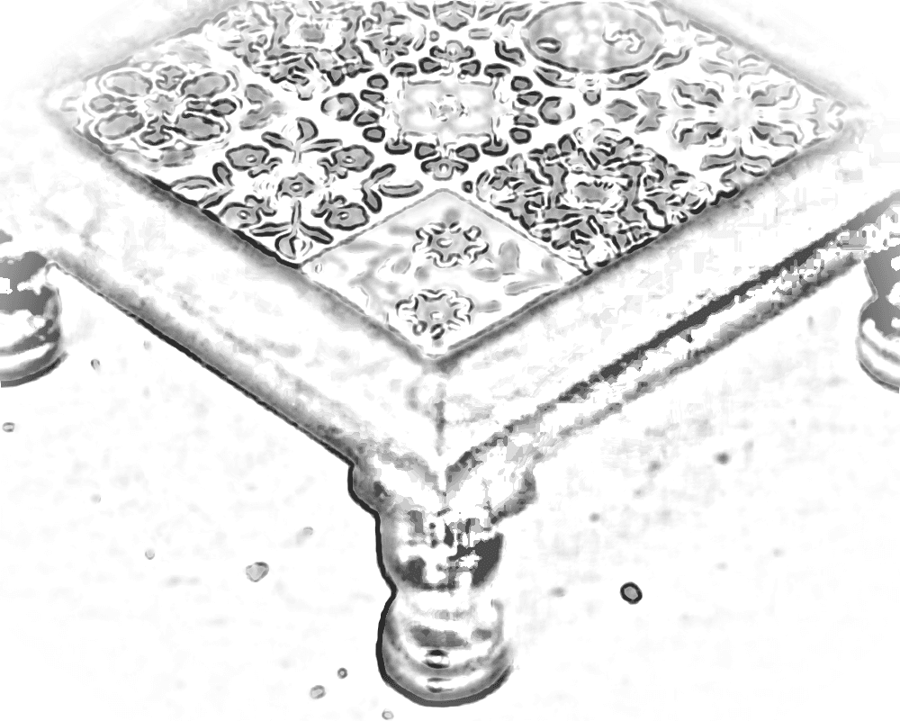 Pencil sketch of Azulejo Tile-Top Chowki