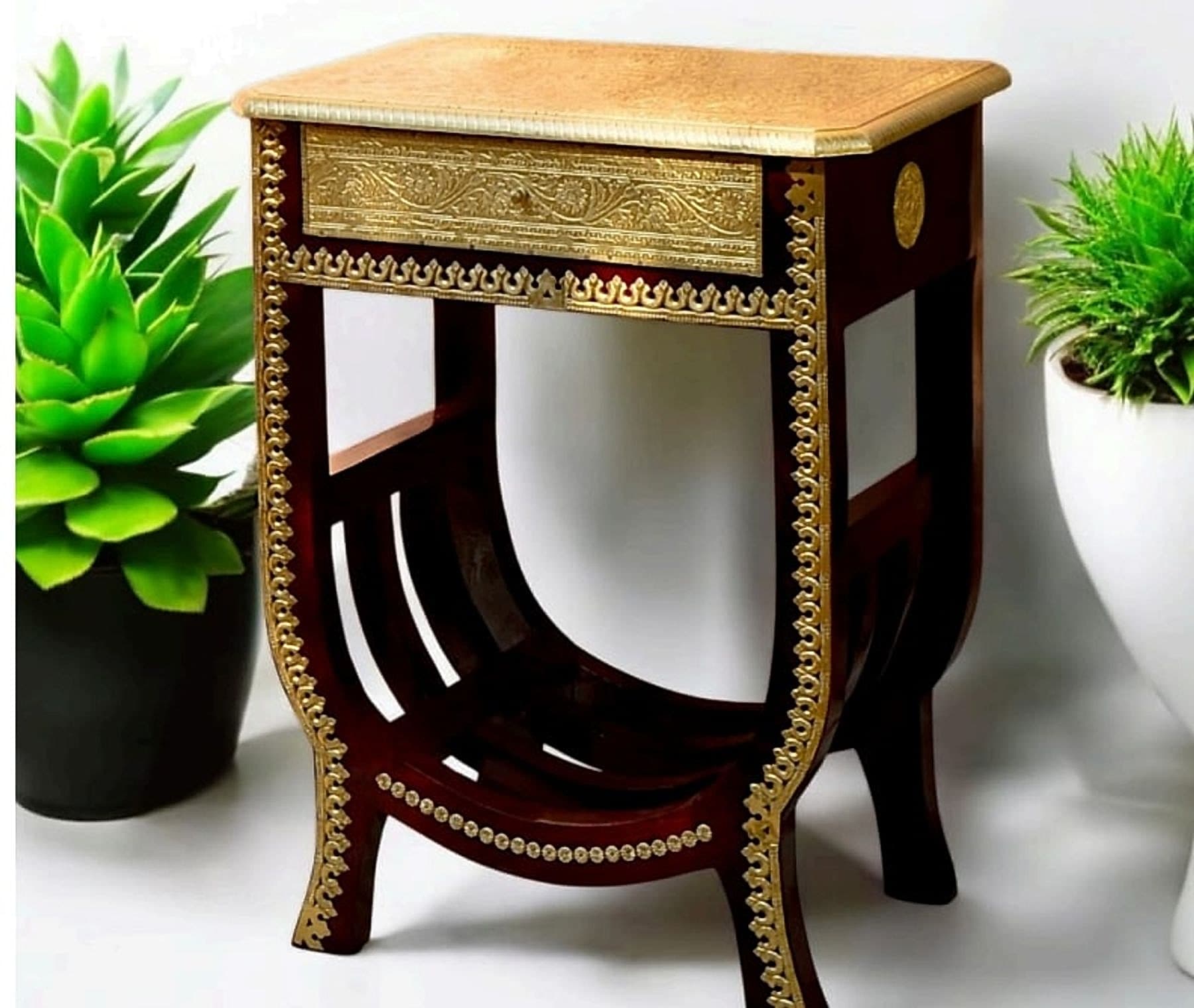 Empire Side Table — Solid hardwood with brass inlay