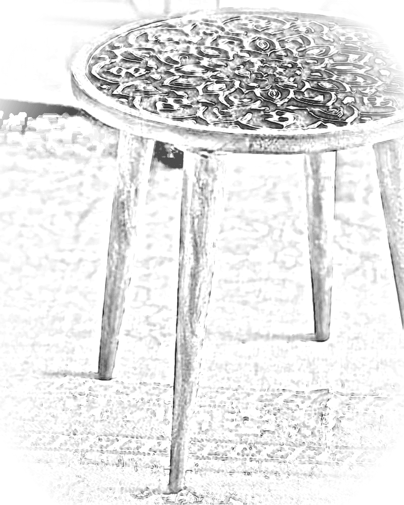 Pencil sketch of Karva Carved Stool