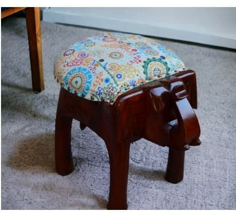 Pichwai Lotus Footstool — Solid mango wood